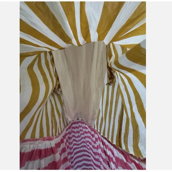 SUNSHINE TIENDA MUSTARD & PINK STRIPED COPA W/ POCKETS DRESS M/L *SMALL FLAW - Picture 8 of 14